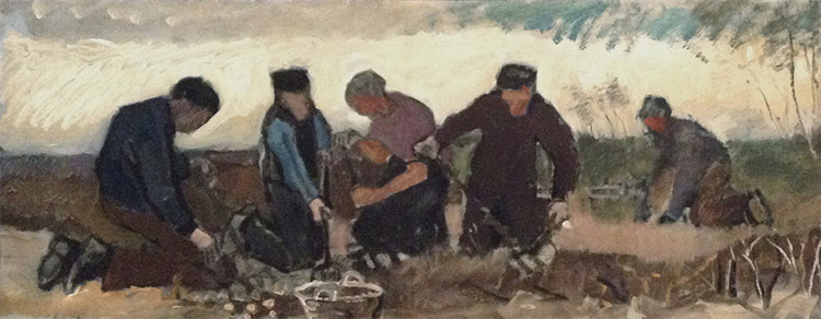 Potato Digging. Five Figures Van Gogh Oil Painting